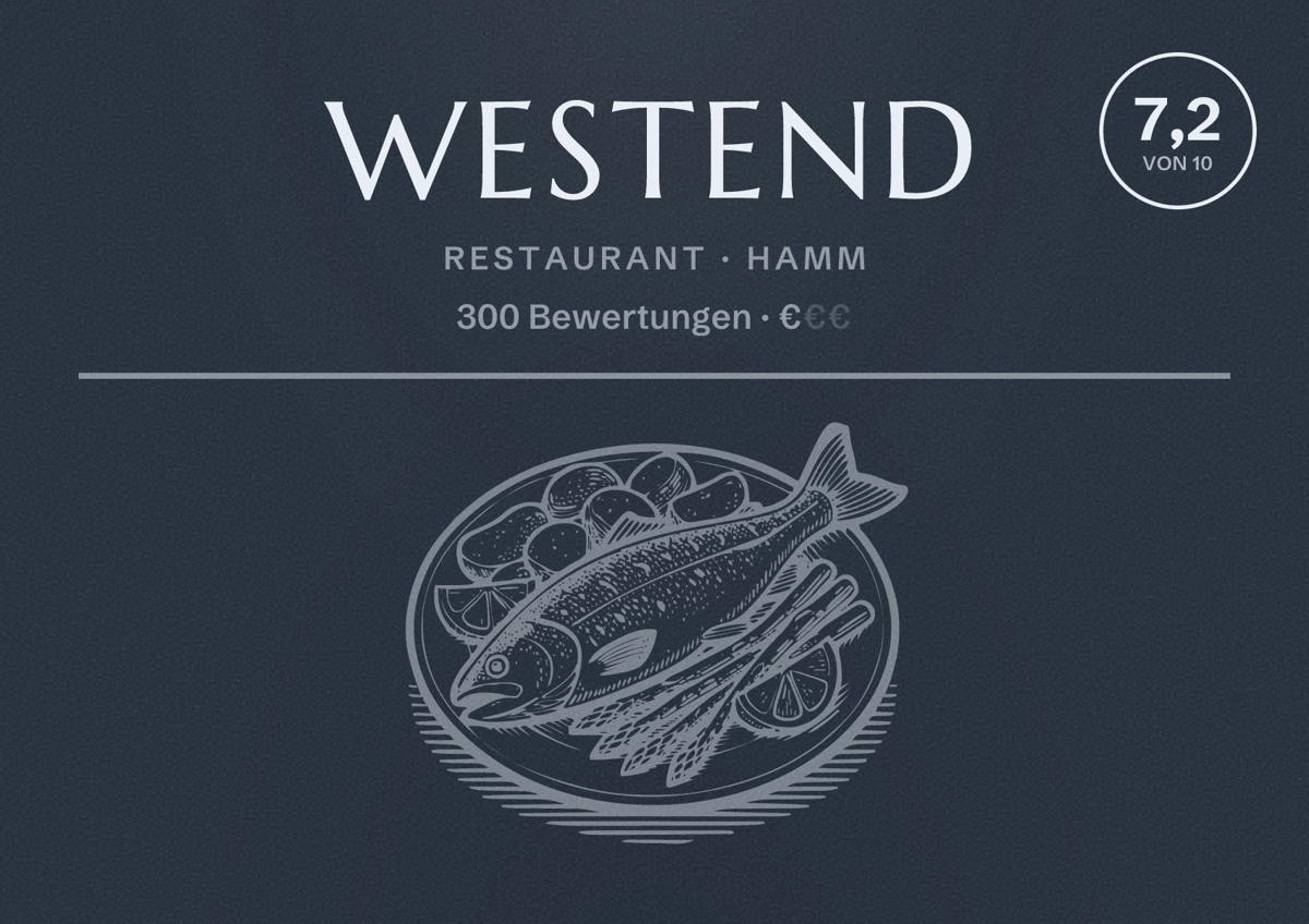 Illustriertes Poster von Westend, Restaurant in Hamm: Bewertung 7,2 von 10 aus 300 Bewertungen, Preisniveau €