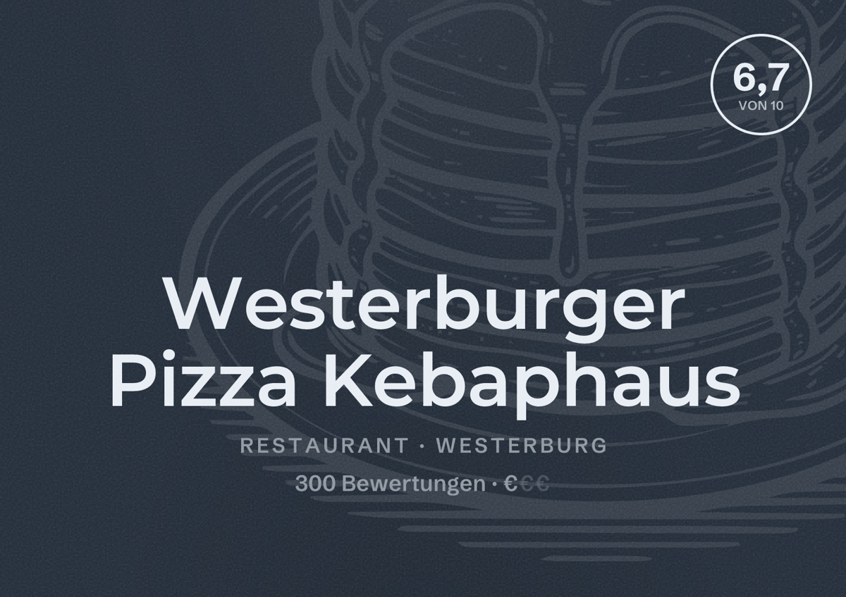 Illustriertes Poster von Westerburger Pizza Kebaphaus, Restaurant in Westerburg: Bewertung 6,7 von 10 aus 300 Bewertungen, Preisniveau €