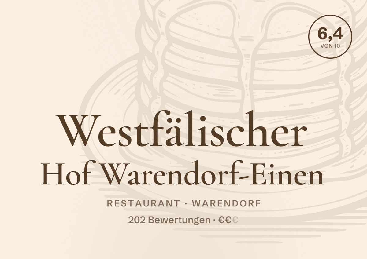 Illustriertes Poster von Westfälischer Hof Warendorf-Einen, Restaurant in Warendorf: Bewertung 6,4 von 10 aus 202 Bewertungen, Preisniveau €€