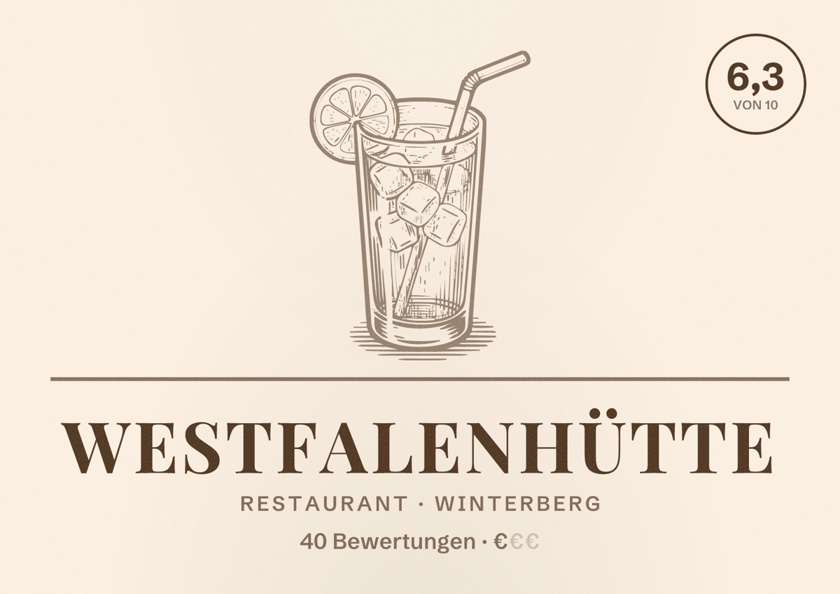 Illustriertes Poster von Westfalenhütte, Restaurant in Winterberg: Bewertung 6,3 von 10 aus 40 Bewertungen, Preisniveau €