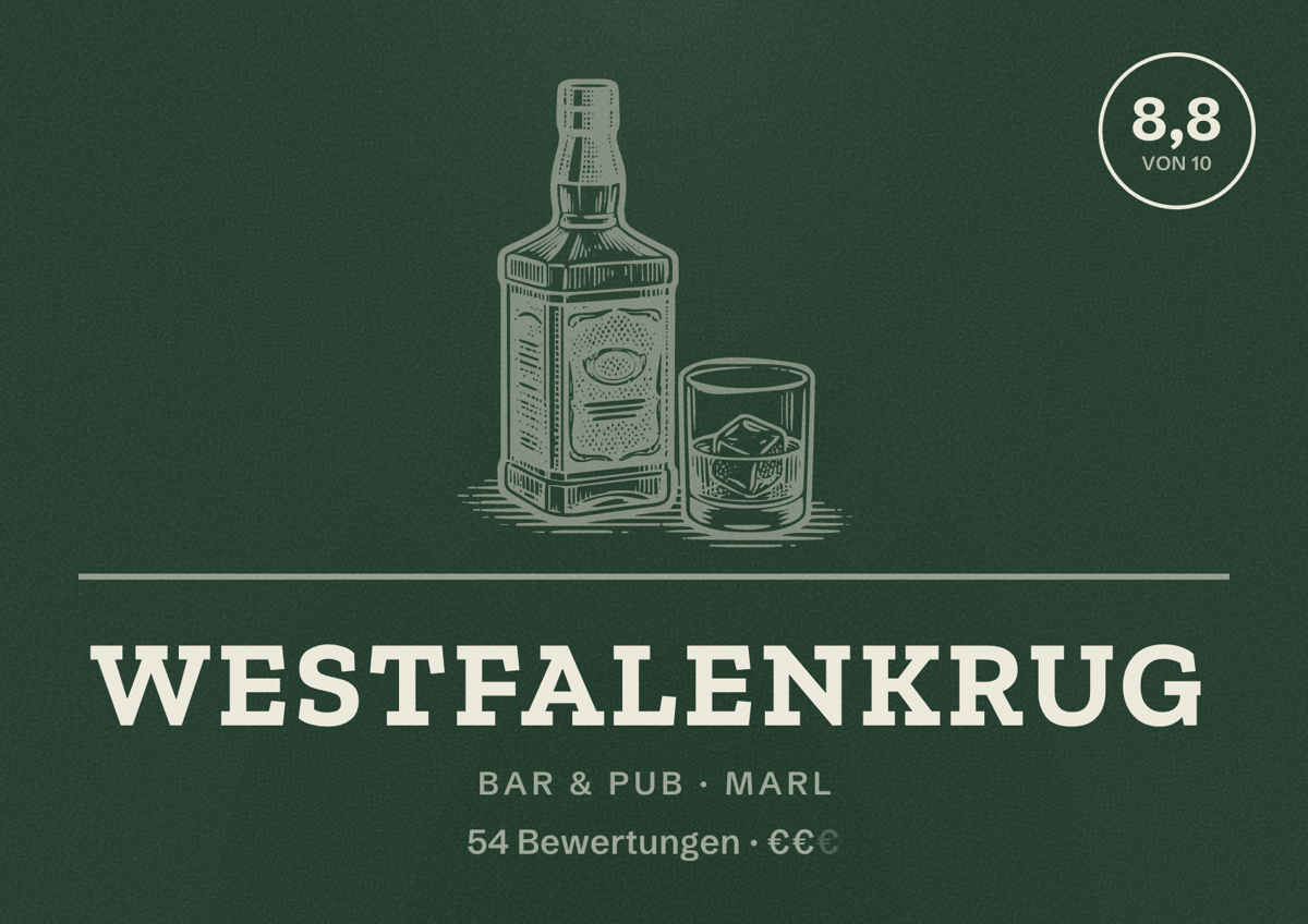 Illustriertes Poster von Westfalenkrug, Bar & Pub in Marl: Gästebewertung 8,8 von 10 aus 54 Bewertungen