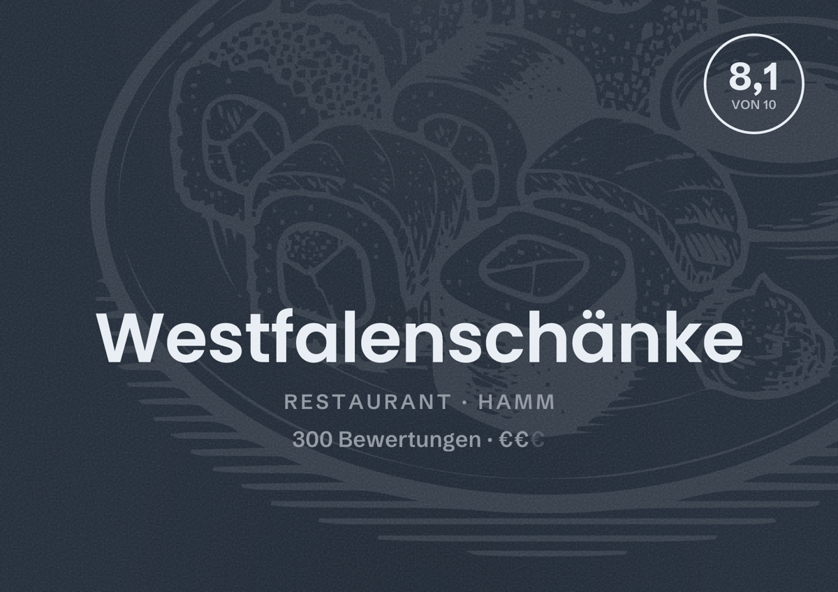 Illustriertes Poster von Westfalenschänke, Restaurant in Hamm: Bewertung 8,1 von 10 aus 300 Bewertungen, Preisniveau €€