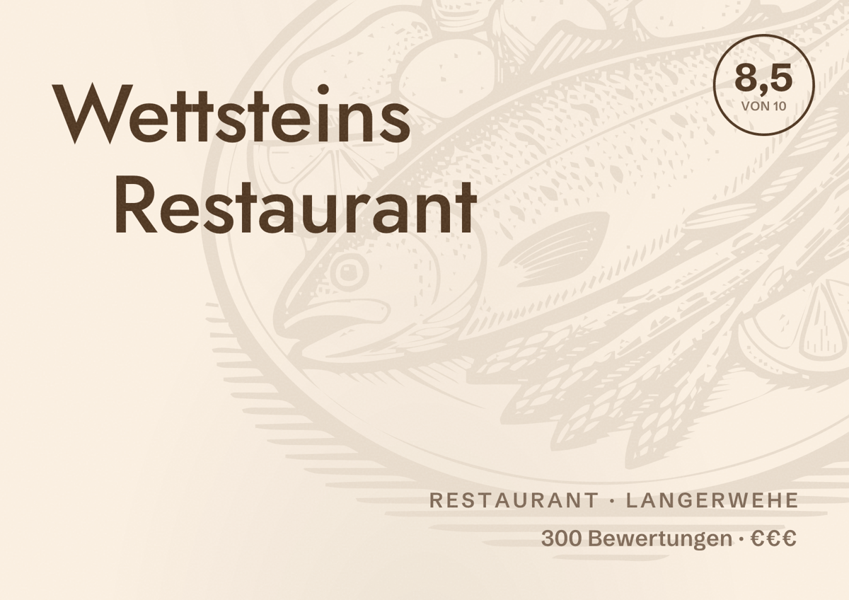 Illustriertes Poster von Wettsteins Restaurant, Restaurant in Langerwehe: Bewertung 8,5 von 10 aus 300 Bewertungen, Preisniveau €€€