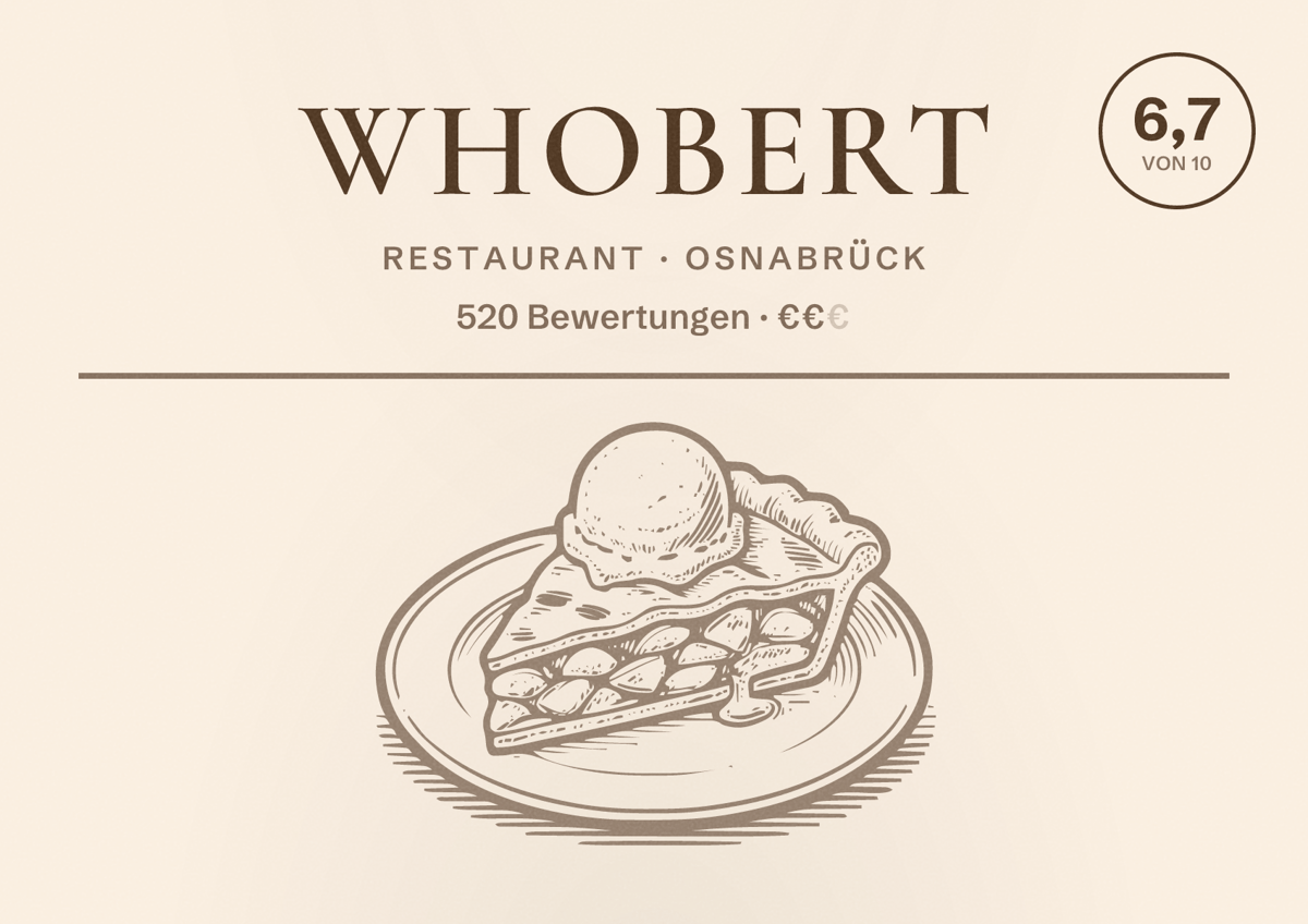 Illustriertes Poster von Whobert, Restaurant in Osnabrück: Gästebewertung 6,7 von 10 aus 520 Bewertungen