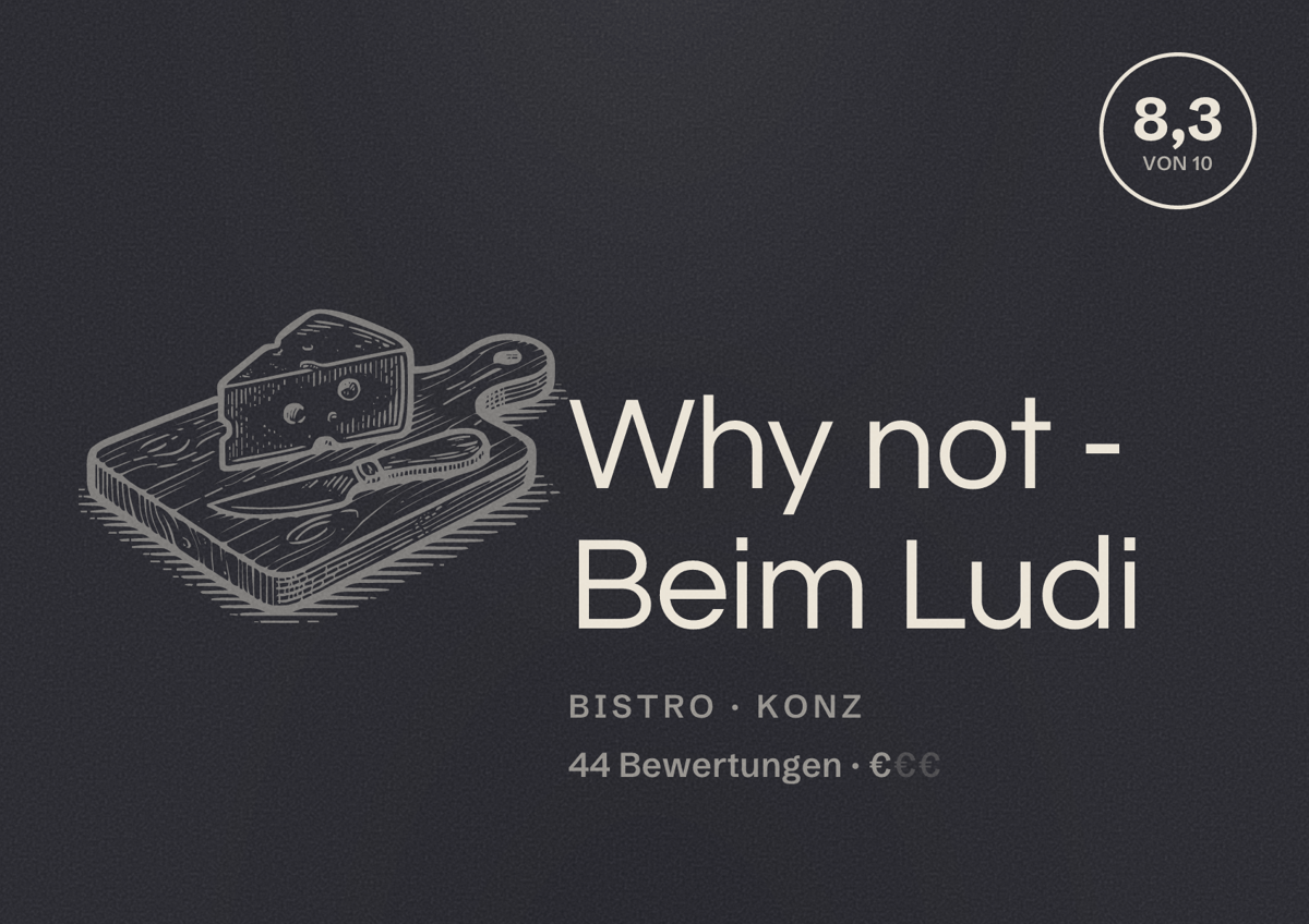 Illustriertes Poster von Why not - Beim Ludi, Bistro in Konz: Bewertung 8,3 von 10 aus 44 Bewertungen, Preisniveau €