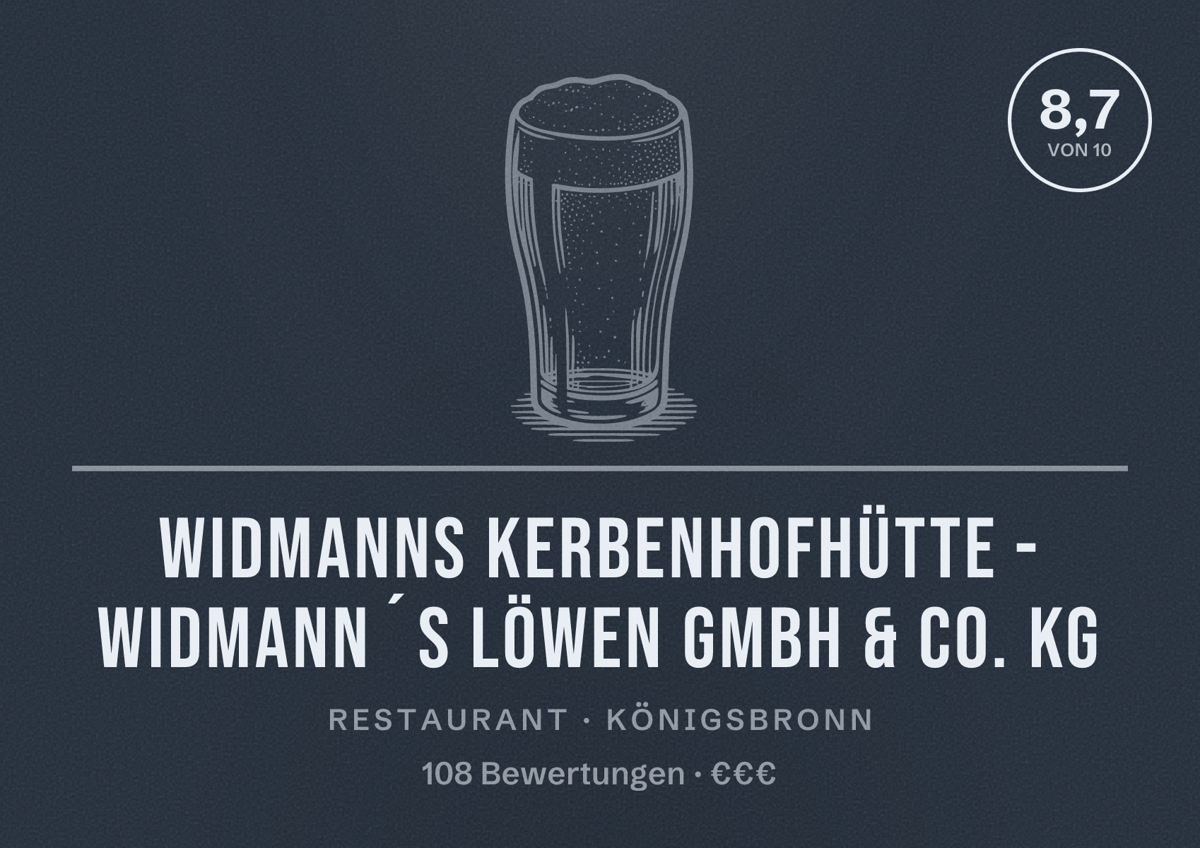 Illustriertes Poster von Widmanns Kerbenhofhütte - Widmann´s Löwen GmbH & Co. KG, Restaurant in Königsbronn: Bewertung 8,7 von 10 aus 108 Bewertungen, Preisniveau €€€
