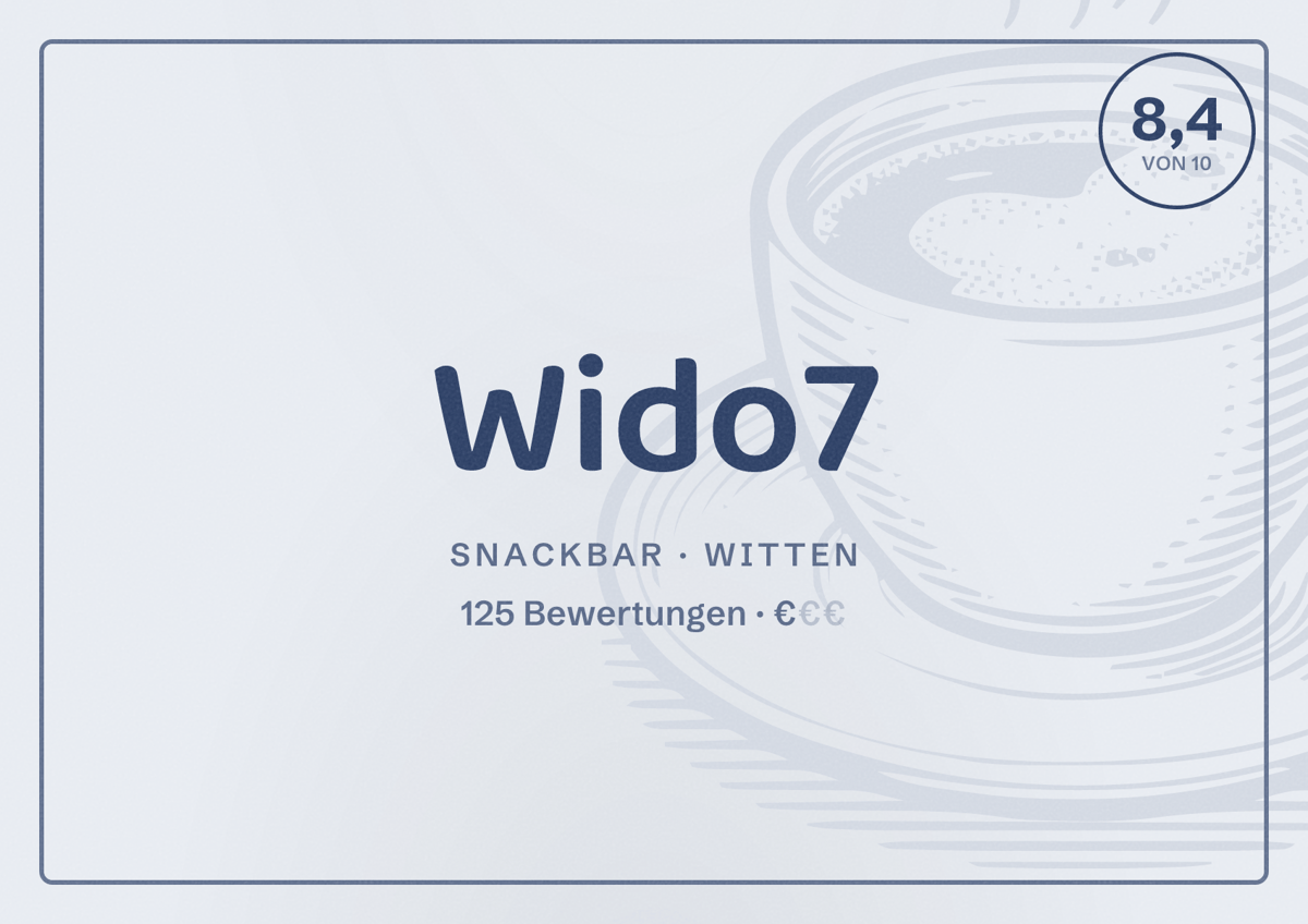 Illustriertes Poster von Wido7, Snackbar in Witten: Bewertung 8,4 von 10 aus 125 Bewertungen, Preisniveau €