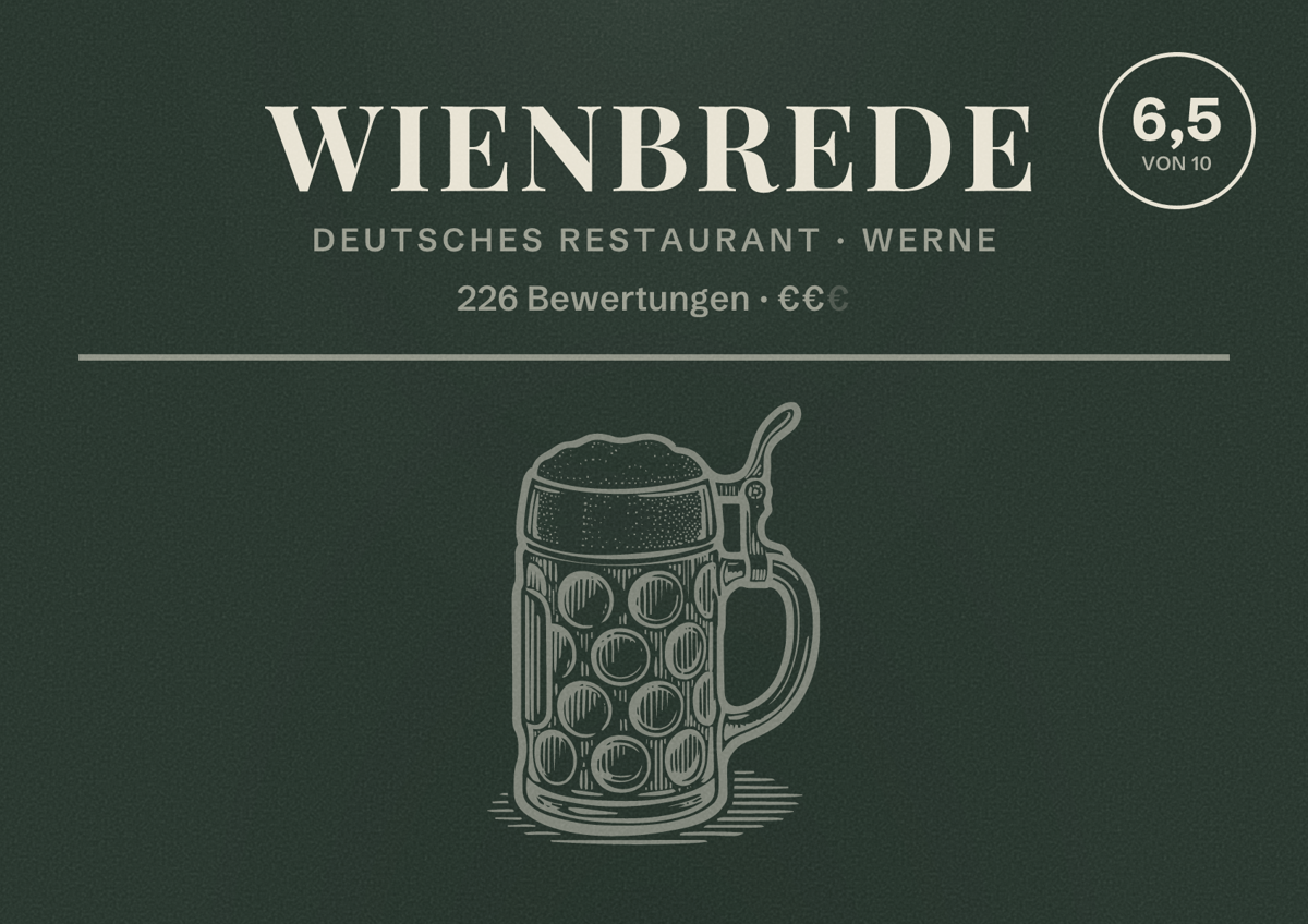 Illustriertes Poster von Wienbrede, Deutsches Restaurant in Werne: Bewertung 6,5 von 10 aus 226 Bewertungen, Preisniveau €€
