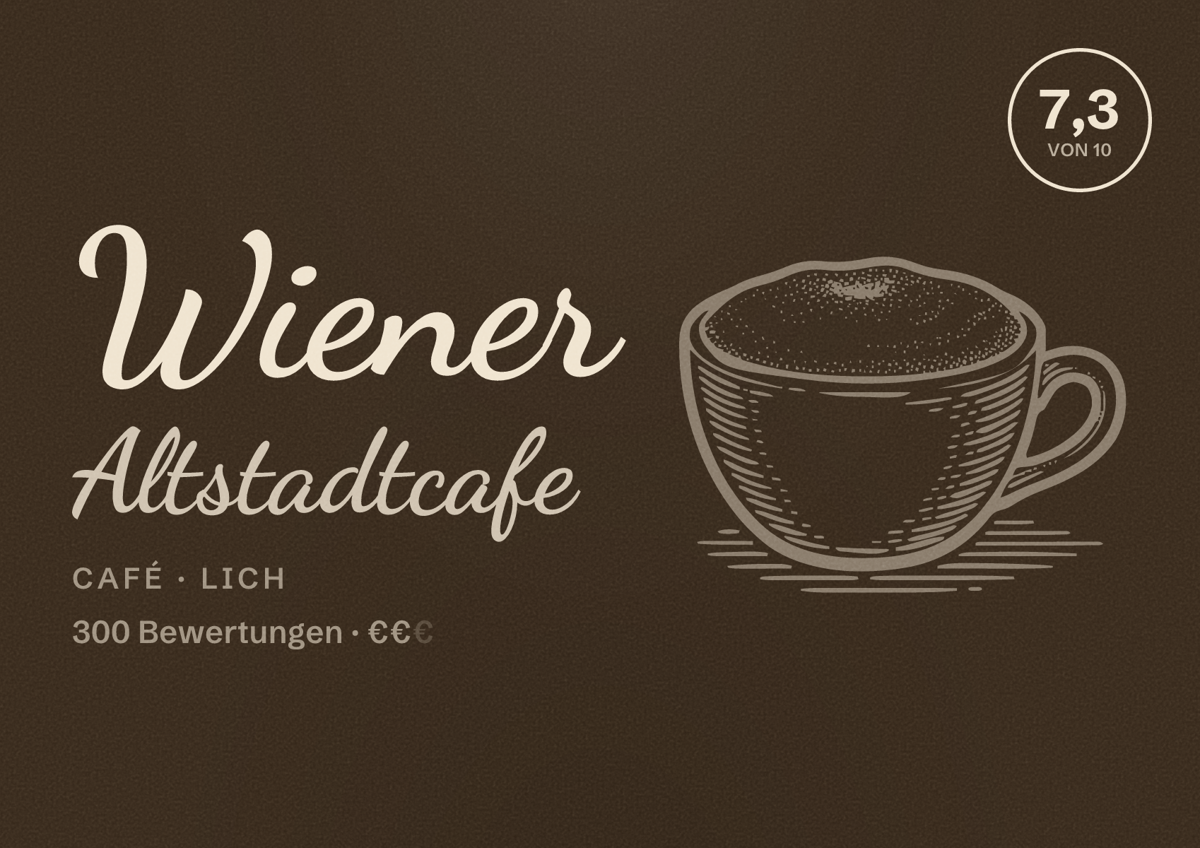 Illustriertes Poster von Wiener Altstadtcafe, Café in Lich: Bewertung 7,3 von 10 aus 300 Bewertungen, Preisniveau €€