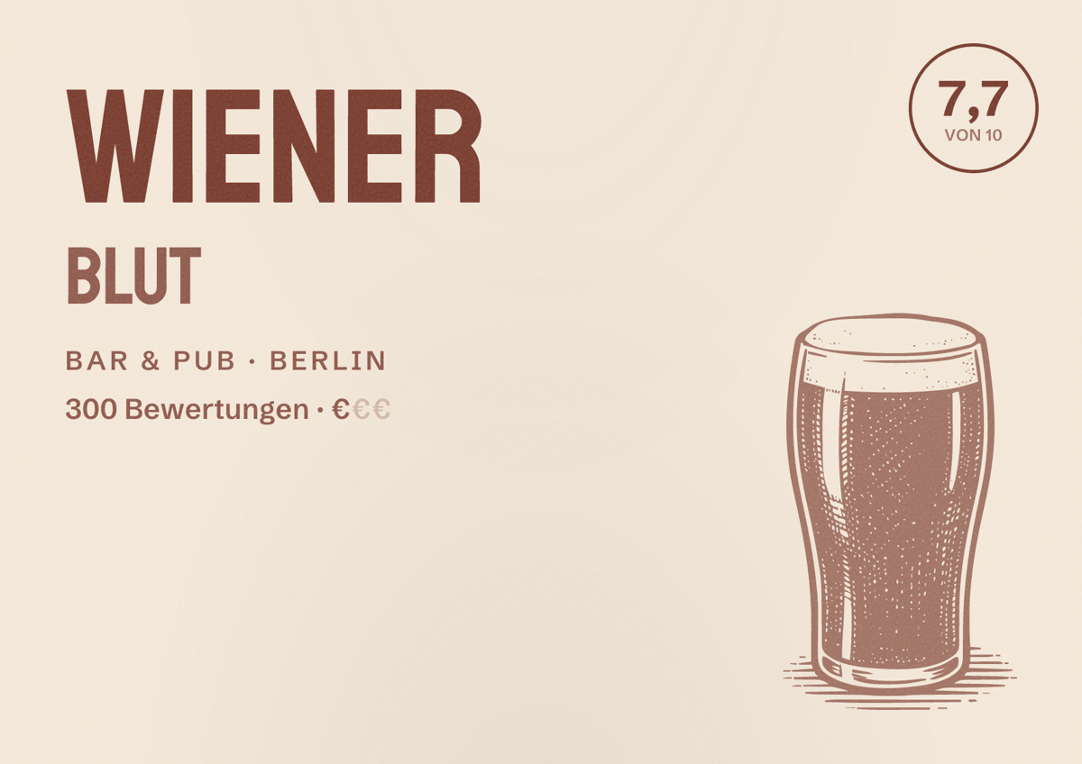 Illustriertes Poster von Wiener Blut, Bar & Pub in Berlin: Bewertung 7,7 von 10 aus 300 Bewertungen, Preisniveau €