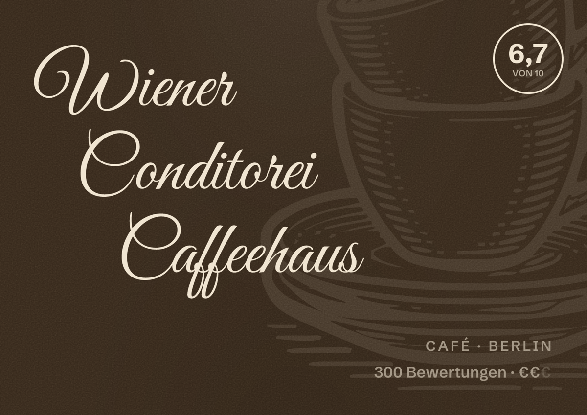 Illustriertes Poster von Wiener Conditorei Caffeehaus, Café in Berlin: Bewertung 6,7 von 10 aus 300 Bewertungen, Preisniveau €€