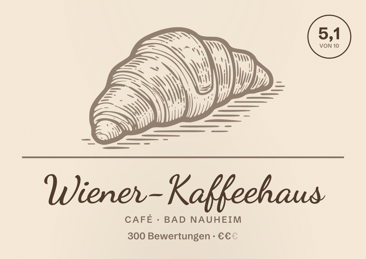 Illustriertes Poster von Wiener-Kaffeehaus, Café in Bad Nauheim: Bewertung 5,1 von 10 aus 300 Bewertungen, Preisniveau €€