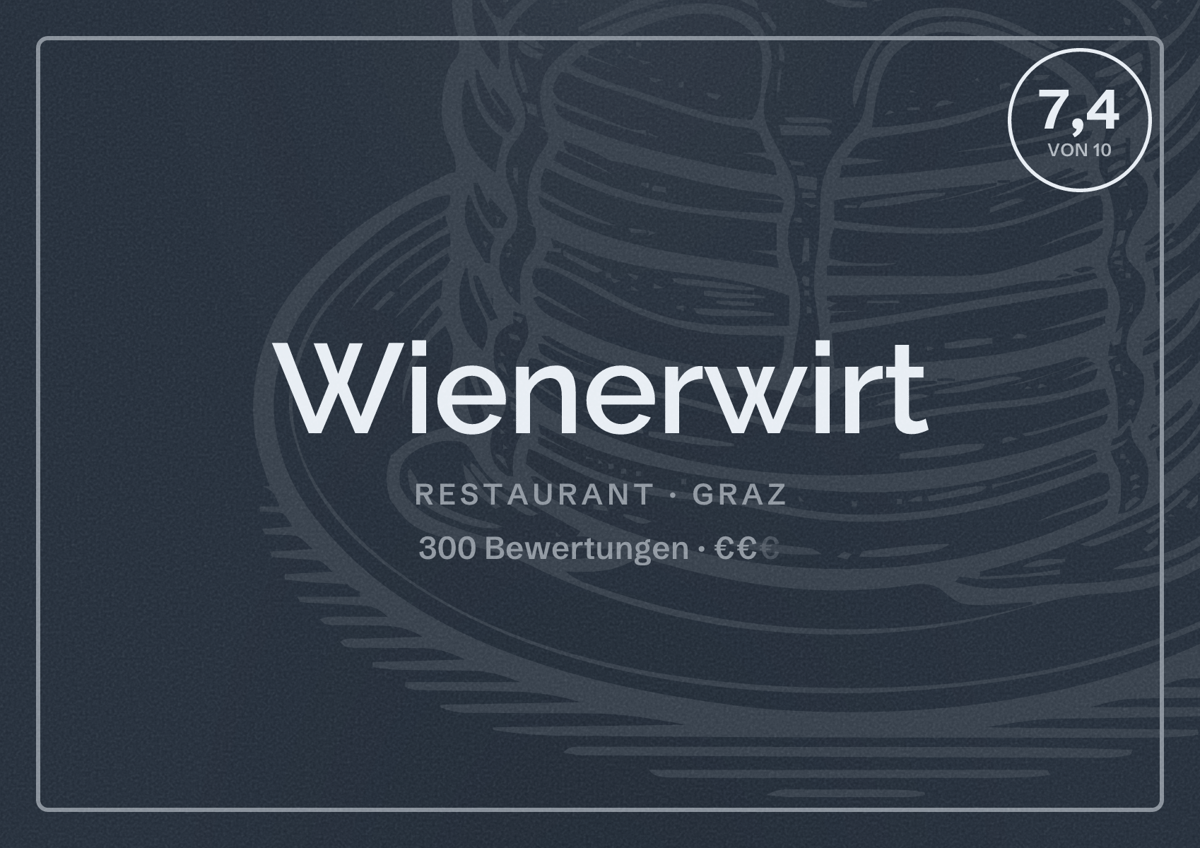 Illustriertes Poster von Wienerwirt, Restaurant in Graz: Bewertung 7,4 von 10 aus 300 Bewertungen, Preisniveau €€