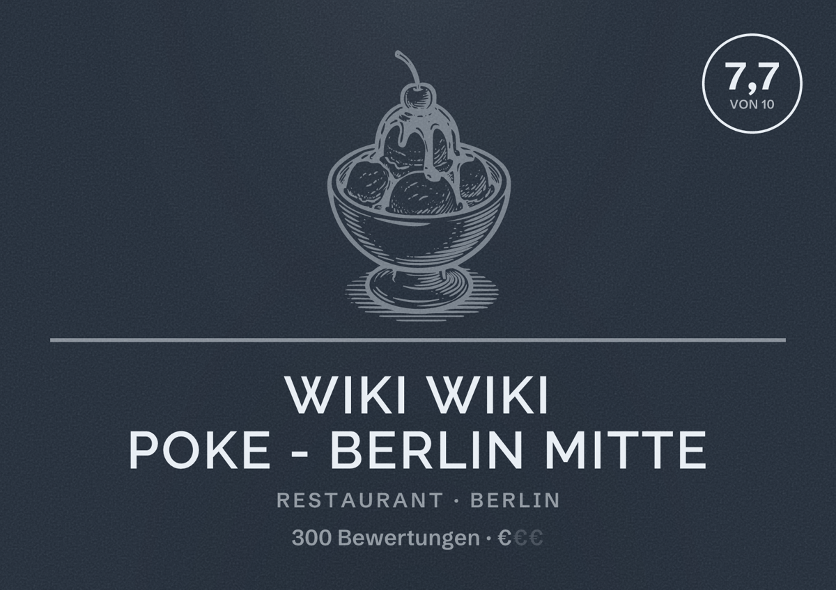 Illustriertes Poster von Wiki Wiki Poke - Berlin Mitte, Restaurant in Berlin: Bewertung 7,7 von 10 aus 300 Bewertungen, Preisniveau €