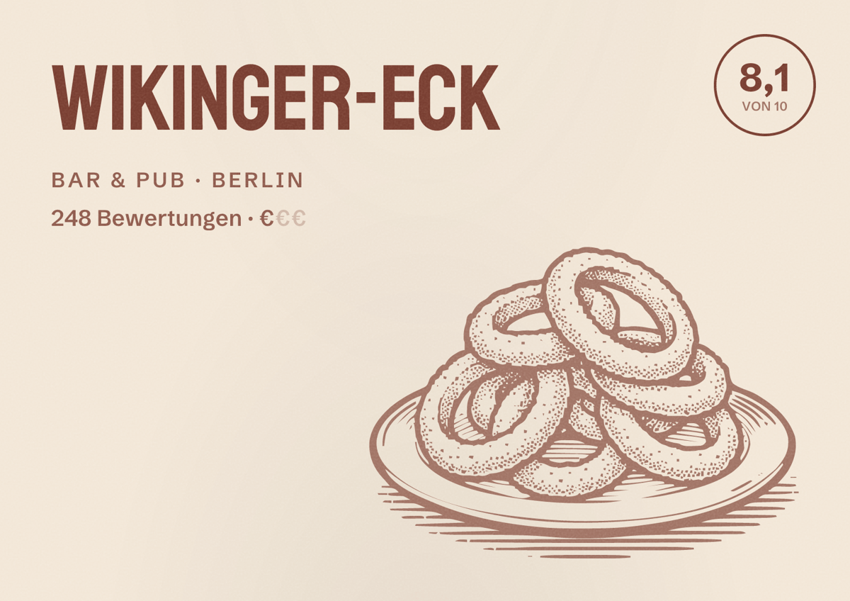 Illustriertes Poster von Wikinger-Eck, Bar & Pub in Berlin: Bewertung 8,1 von 10 aus 248 Bewertungen, Preisniveau €