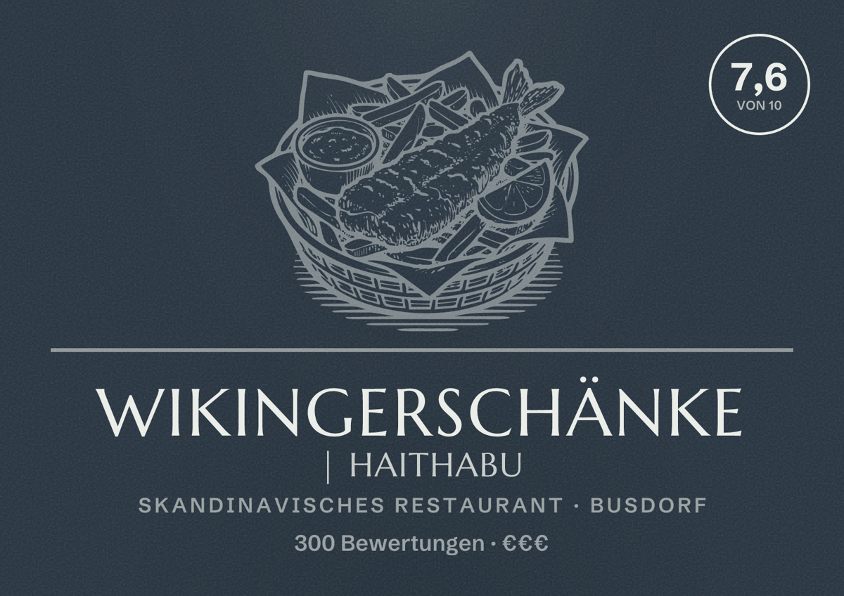 Illustriertes Poster von WIKINGERSCHÄNKE | HAITHABU, Skandinavisches Restaurant in Busdorf: Bewertung 7,6 von 10 aus 300 Bewertungen, Preisniveau €€€
