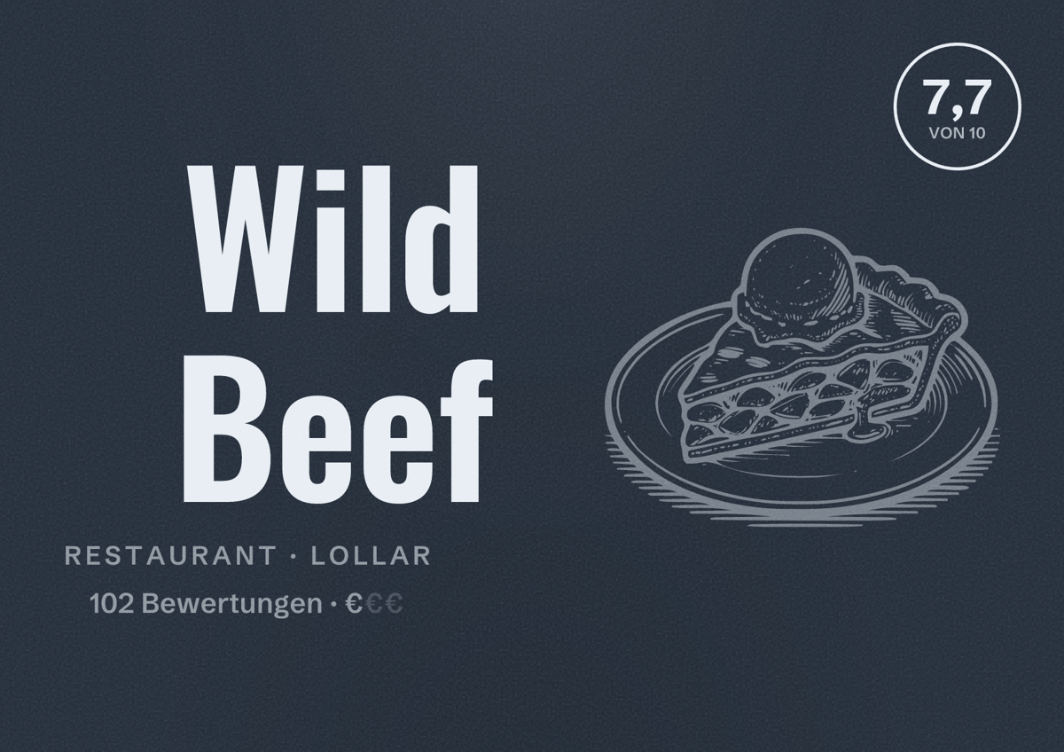 Illustriertes Poster von Wild Beef, Restaurant in Lollar: Bewertung 7,7 von 10 aus 102 Bewertungen, Preisniveau €