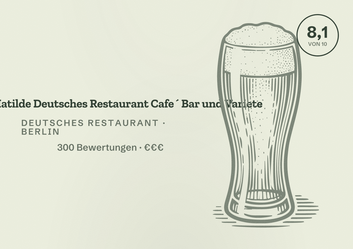 Illustriertes Poster von Wilde Matilde Deutsches Restaurant Cafe´ Bar und Variete, Deutsches Restaurant in Berlin: Bewertung 8,1 von 10 aus 300 Bewertungen, Preisniveau €€€