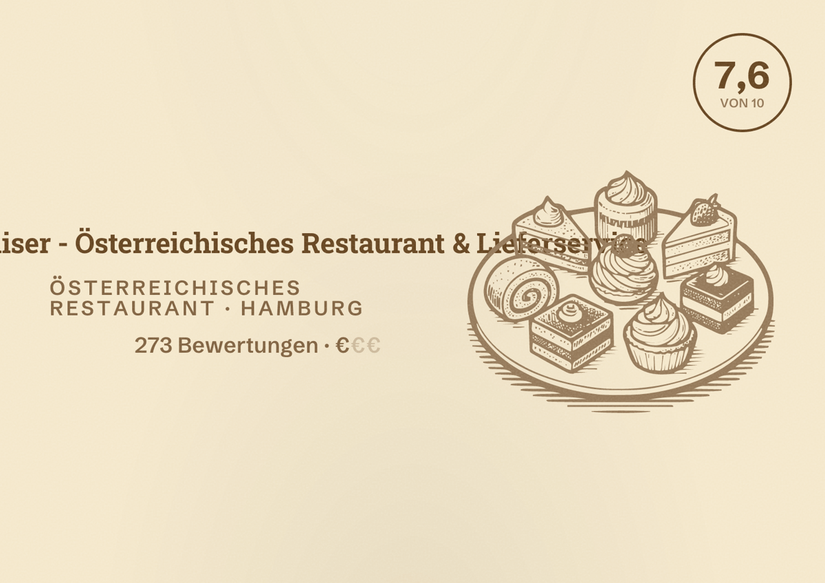 Illustriertes Poster von Wilder Kaiser - Österreichisches Restaurant & Lieferservice, Österreichisches Restaurant in Hamburg: Bewertung 7,6 von 10 aus 273 Bewertungen, Preisniveau €