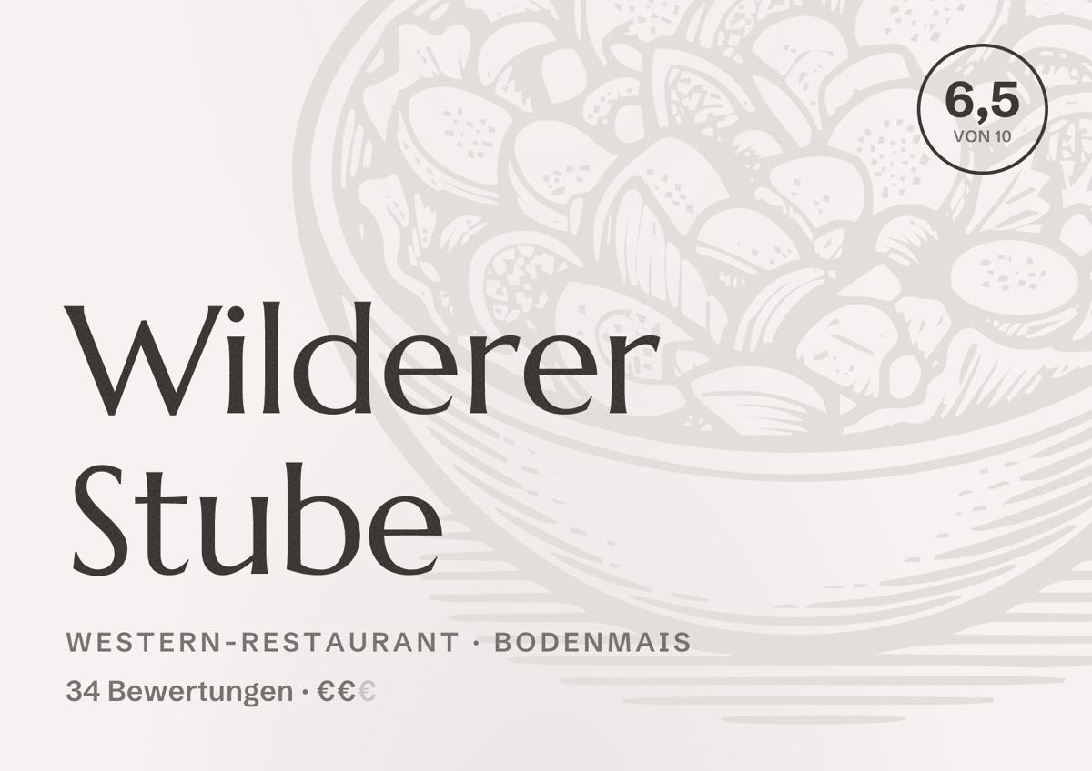 Illustriertes Poster von Wilderer Stube, Western-Restaurant in Bodenmais: Bewertung 6,5 von 10 aus 34 Bewertungen, Preisniveau €€