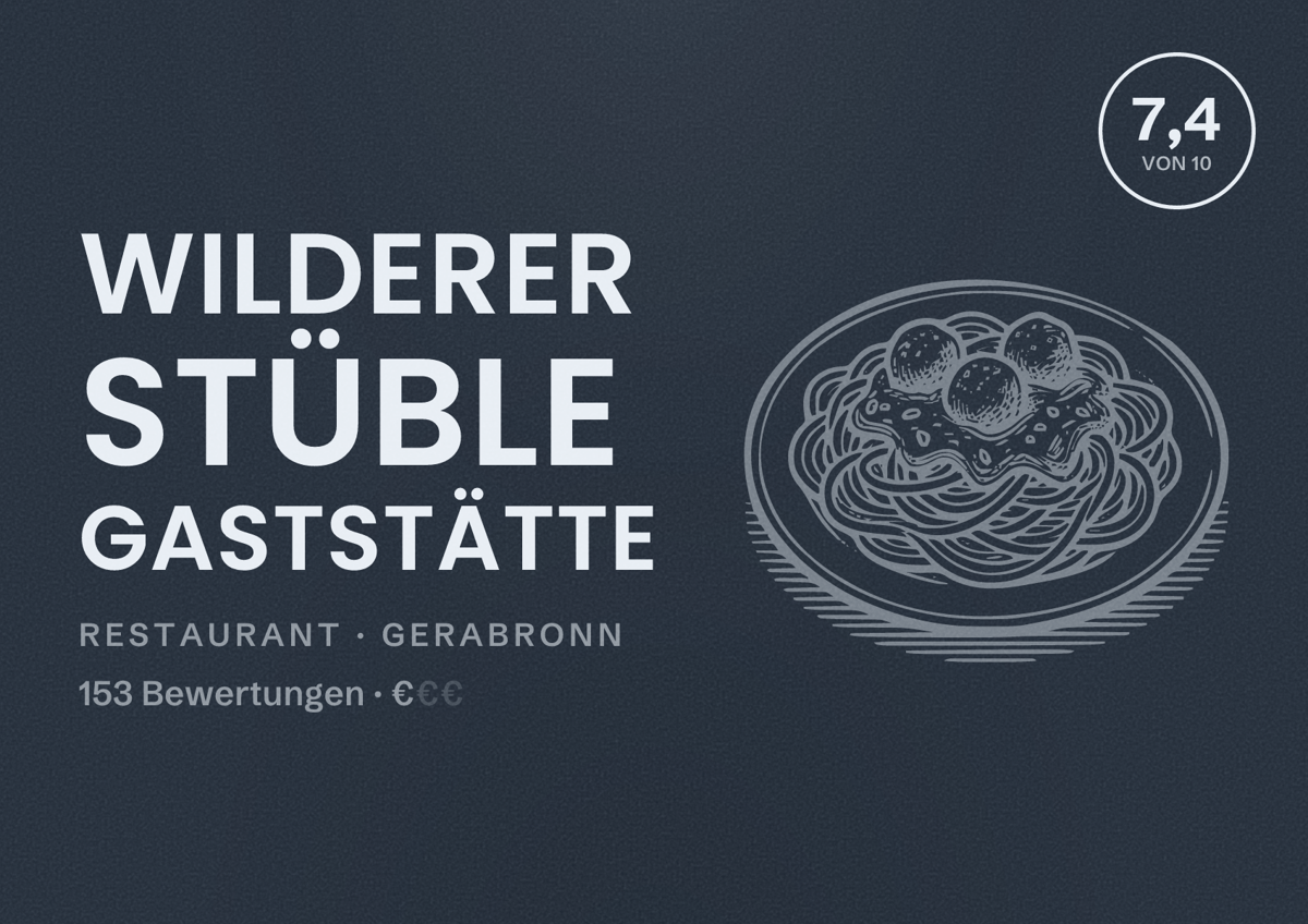 Illustriertes Poster von Wilderer Stüble Gaststätte, Restaurant in Gerabronn: Bewertung 7,4 von 10 aus 153 Bewertungen, Preisniveau €