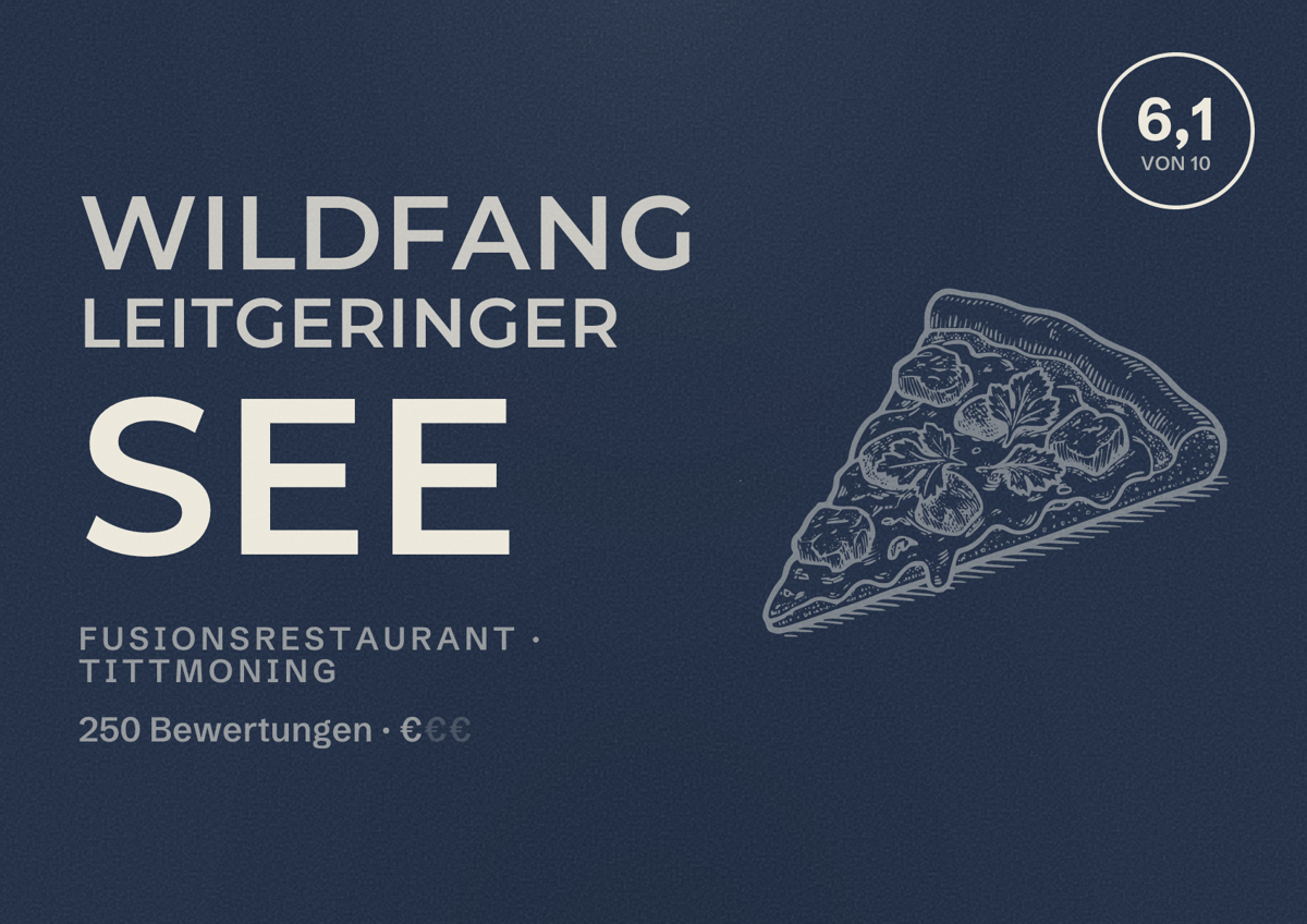 Illustriertes Poster von Wildfang Leitgeringer See, Fusionsrestaurant in Tittmoning: Bewertung 6,1 von 10 aus 250 Bewertungen, Preisniveau €