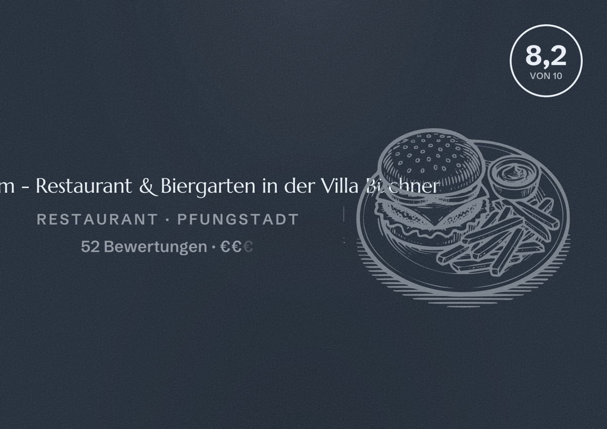 Illustriertes Poster von Wilhelm - Restaurant & Biergarten in der Villa Büchner, Restaurant in Pfungstadt: Bewertung 8,2 von 10 aus 52 Bewertungen, Preisniveau €€
