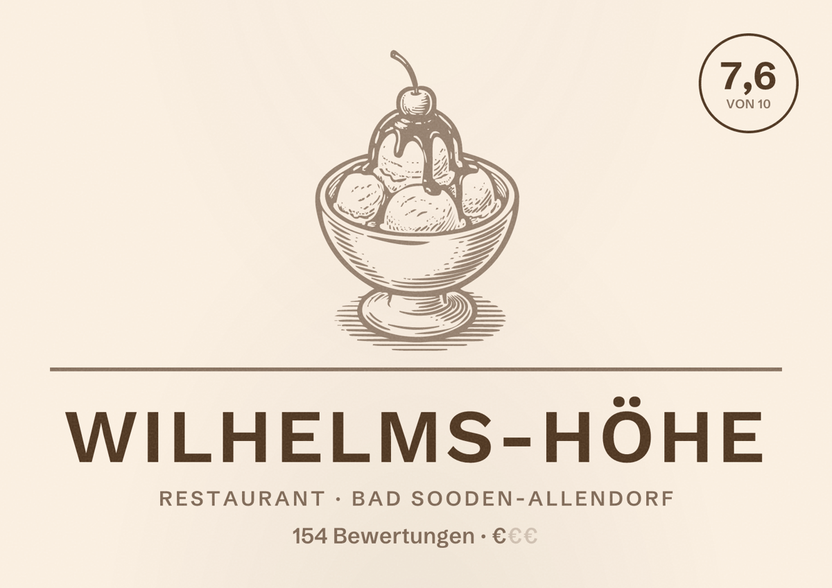 Illustriertes Poster von Wilhelms-Höhe, Restaurant in Bad Sooden-Allendorf: Bewertung 7,6 von 10 aus 154 Bewertungen, Preisniveau €