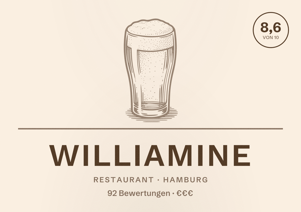 Illustriertes Poster von Williamine, Restaurant in Hamburg: Bewertung 8,6 von 10 aus 92 Bewertungen, Preisniveau €€€