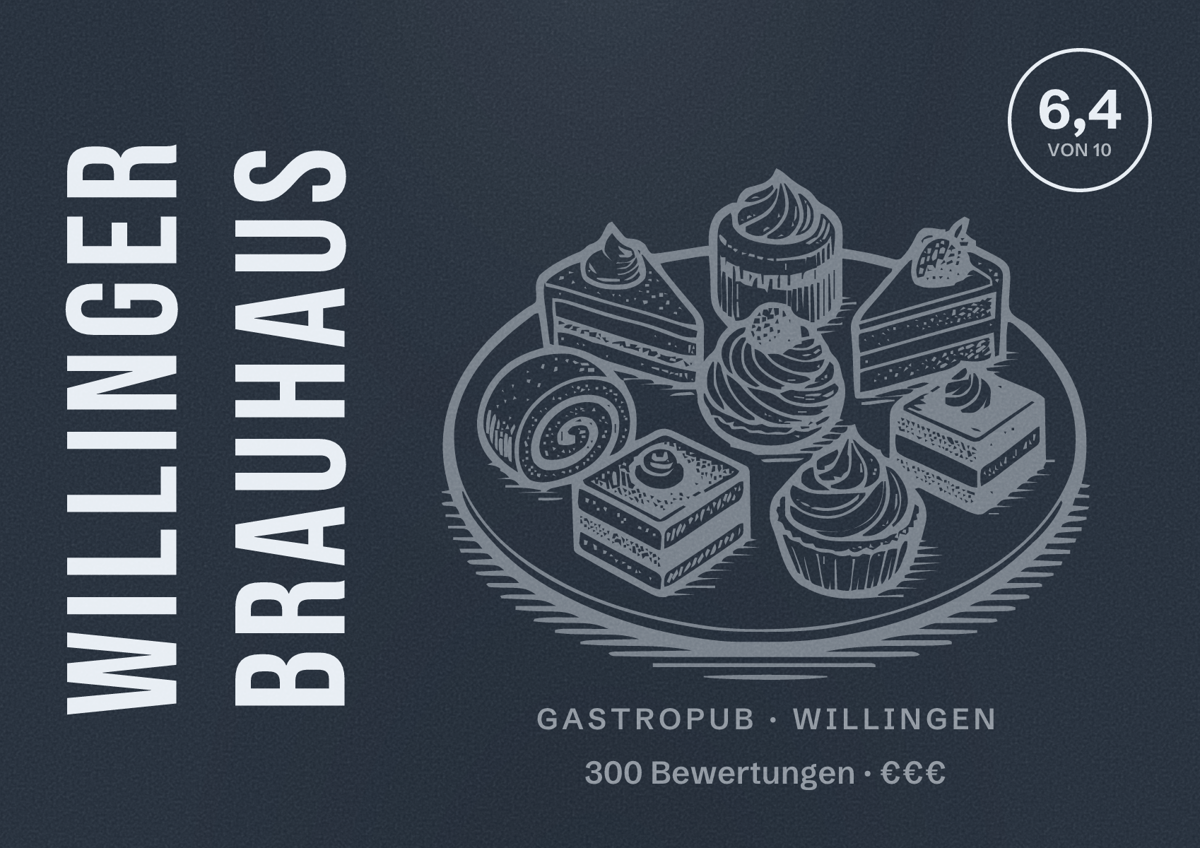 Illustriertes Poster von Willinger Brauhaus, Gastropub in Willingen: Bewertung 6,4 von 10 aus 300 Bewertungen, Preisniveau €€€