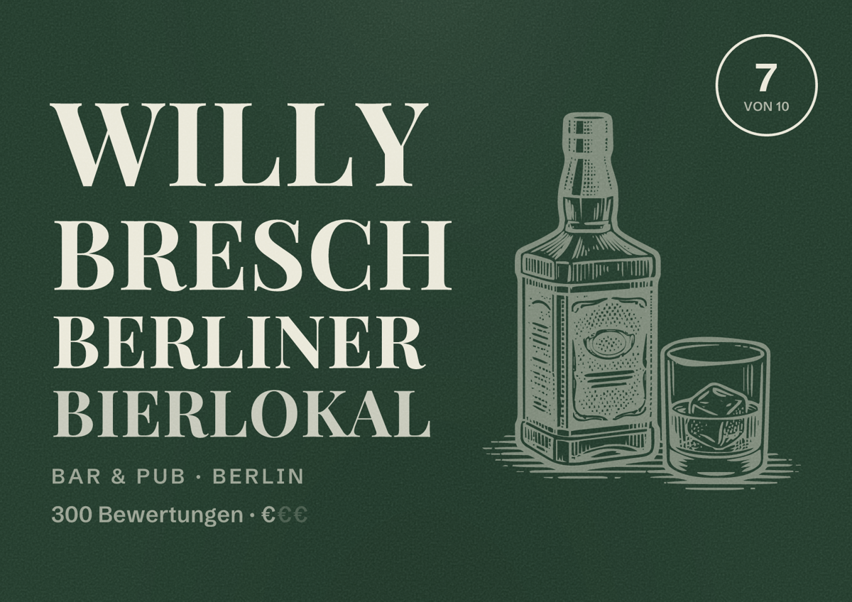 Illustriertes Poster von Willy Bresch Berliner Bierlokal, Bar & Pub in Berlin: Bewertung 7,0 von 10 aus 300 Bewertungen, Preisniveau €