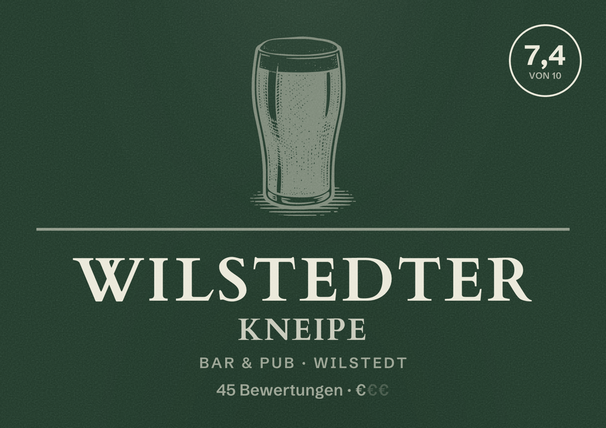Illustriertes Poster von Wilstedter Kneipe, Bar & Pub in Wilstedt: Bewertung 7,4 von 10 aus 45 Bewertungen, Preisniveau €