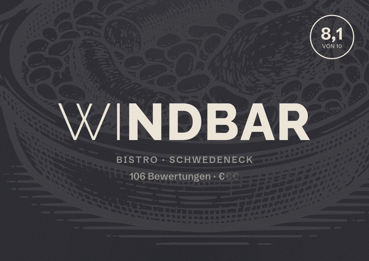 Illustriertes Poster von Windbar, Bistro in Schwedeneck: Bewertung 8,1 von 10 aus 106 Bewertungen, Preisniveau €
