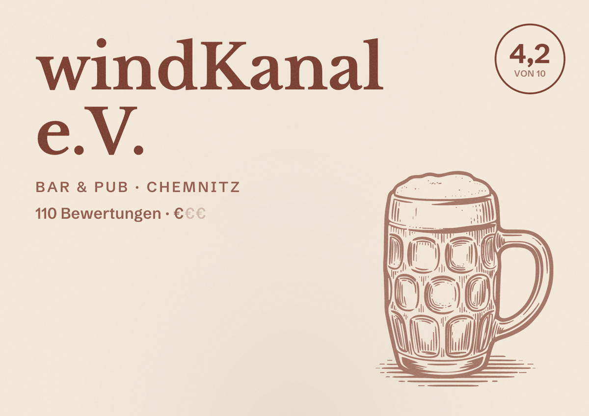 Illustriertes Poster von windKanal e.V., Bar & Pub in Chemnitz: Bewertung 4,2 von 10 aus 110 Bewertungen, Preisniveau €