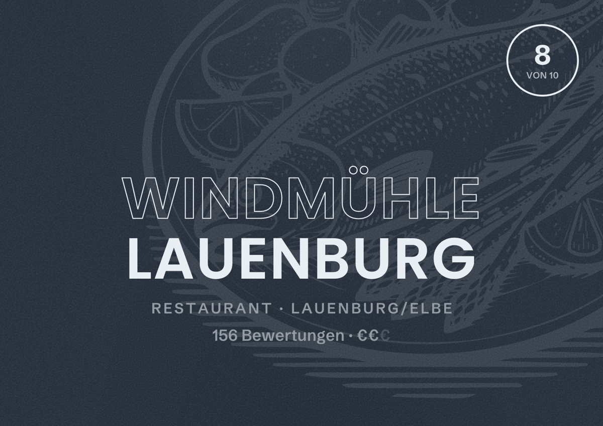 Illustriertes Poster von Windmühle Lauenburg, Restaurant in Lauenburg/Elbe: Bewertung 8 von 10 aus 156 Bewertungen, Preisniveau €€