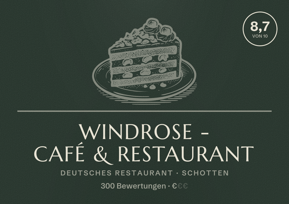 Illustriertes Poster von Windrose - Café & Restaurant, Deutsches Restaurant in Schotten: Bewertung 8,7 von 10 aus 300 Bewertungen, Preisniveau €