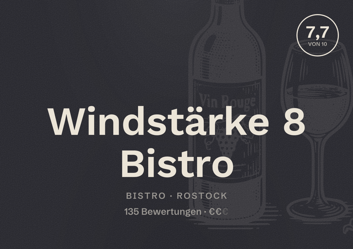 Illustriertes Poster von Windstärke 8 Bistro, Bistro in Rostock: Bewertung 7,7 von 10 aus 135 Bewertungen, Preisniveau €€