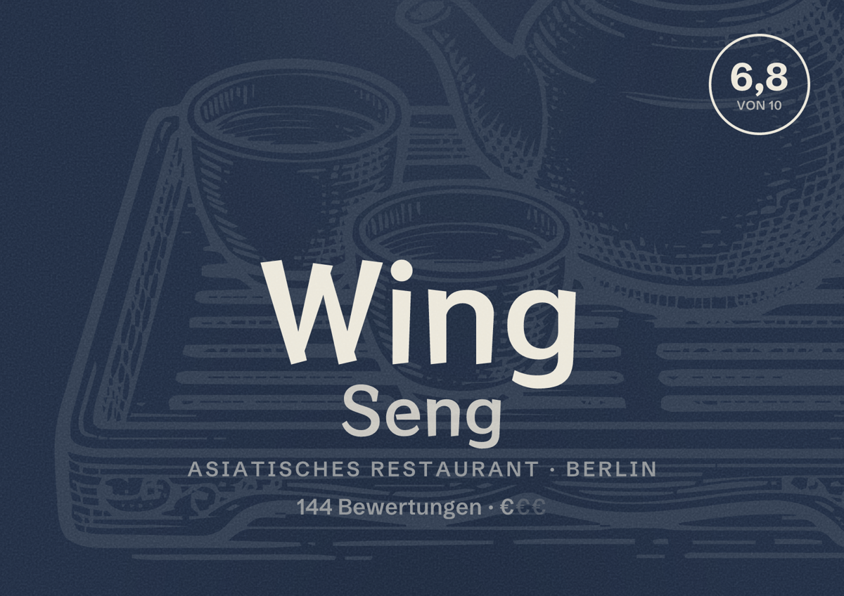 Illustriertes Poster von Wing Seng, Asiatisches Restaurant in Berlin: Bewertung 6,8 von 10 aus 144 Bewertungen, Preisniveau €