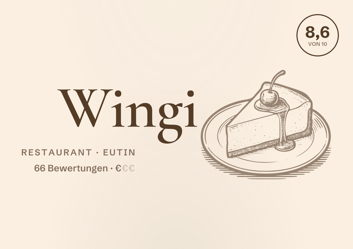 Illustriertes Poster von Wingi, Restaurant in Eutin: Bewertung 8,6 von 10 aus 66 Bewertungen, Preisniveau €