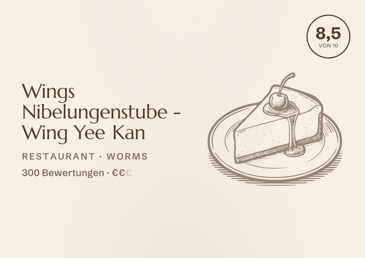 Illustriertes Poster von Wings Nibelungenstube - Wing Yee Kan, Restaurant in Worms: Bewertung 8,5 von 10 aus 300 Bewertungen, Preisniveau €€