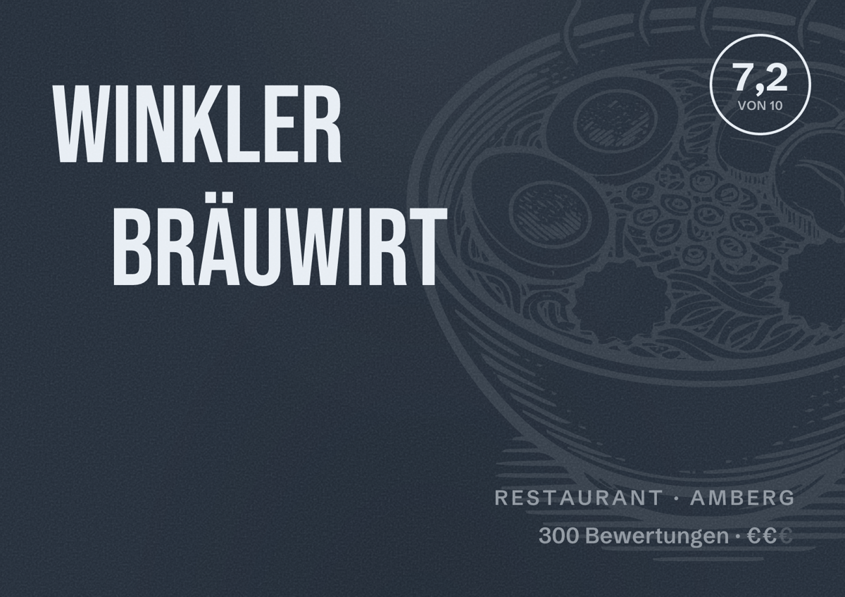 Illustriertes Poster von Winkler BräuWirt, Restaurant in Amberg: Bewertung 7,2 von 10 aus 300 Bewertungen, Preisniveau €€
