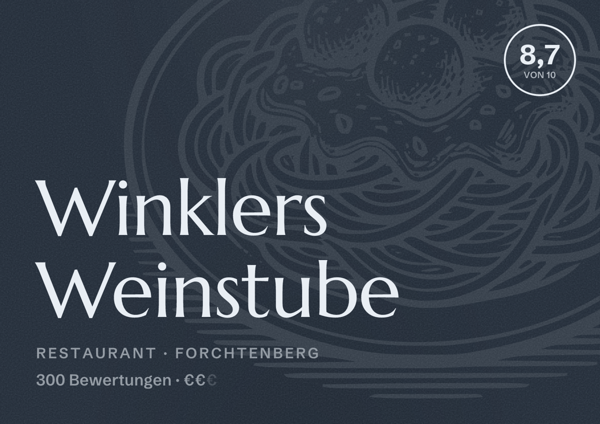 Illustriertes Poster von Winklers Weinstube, Restaurant in Forchtenberg: Bewertung 8,7 von 10 aus 300 Bewertungen, Preisniveau €€