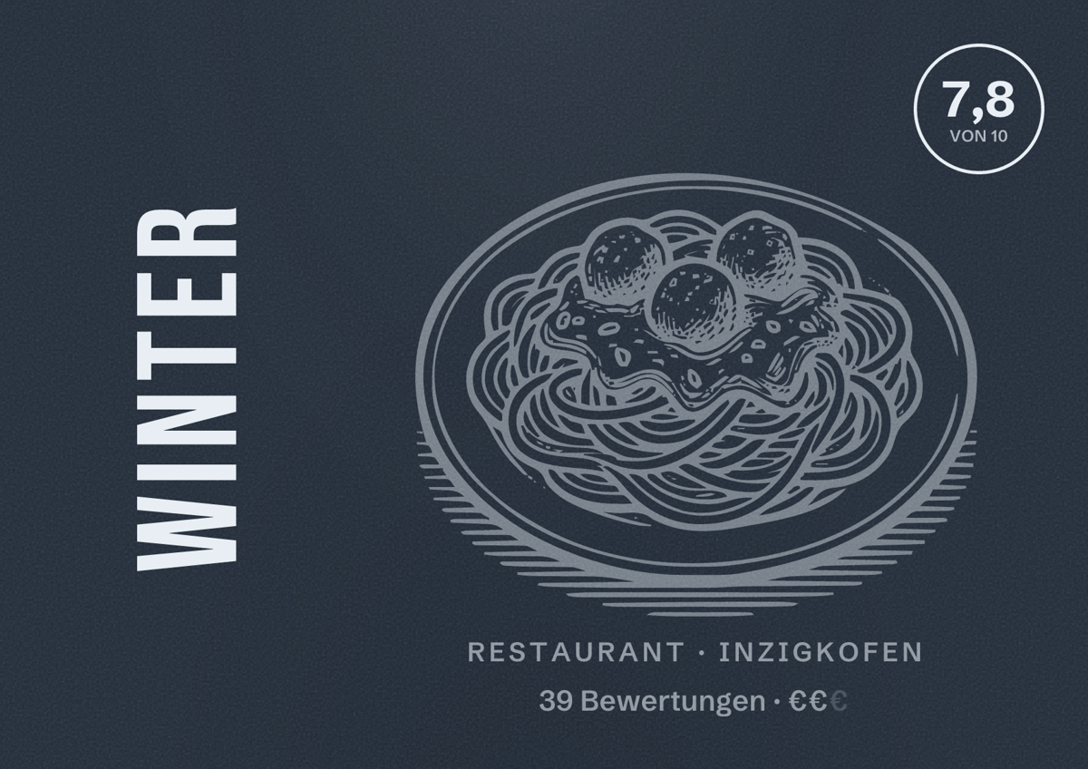 Illustriertes Poster von Winter, Restaurant in Inzigkofen: Bewertung 7,8 von 10 aus 39 Bewertungen, Preisniveau €€