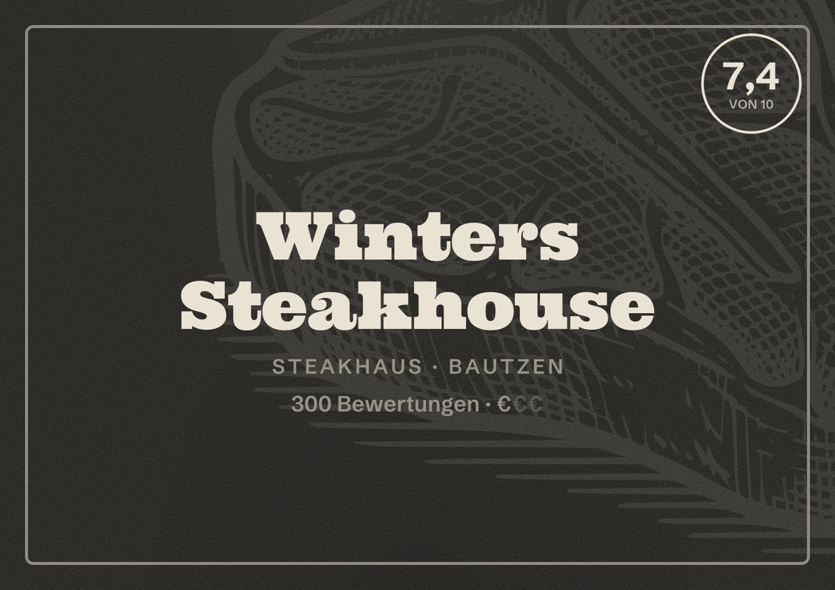 Illustriertes Poster von Winters Steakhouse, Steakhaus in Bautzen: Bewertung 7,4 von 10 aus 300 Bewertungen, Preisniveau €