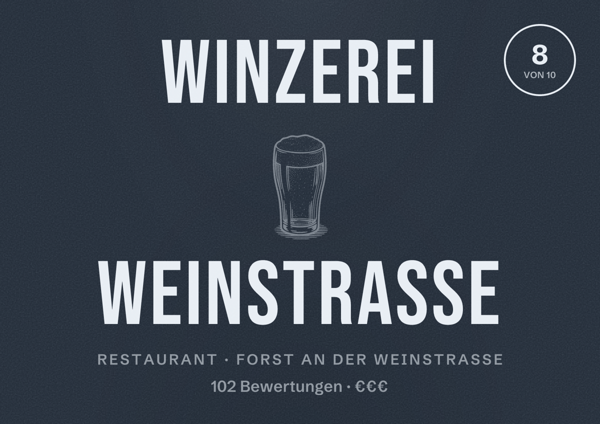 Illustriertes Poster von Winzerei Weinstrasse, Restaurant in Forst an der Weinstraße: Bewertung 8 von 10 aus 102 Bewertungen, Preisniveau €€€