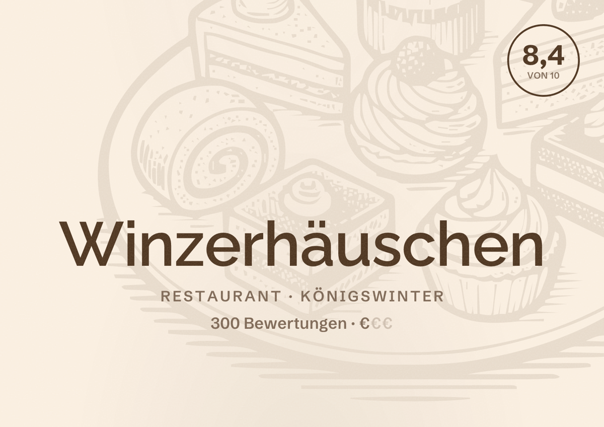Illustriertes Poster von Winzerhäuschen, Restaurant in Königswinter: Bewertung 8,4 von 10 aus 300 Bewertungen, Preisniveau €