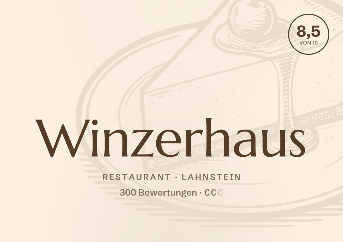 Illustriertes Poster von Winzerhaus, Restaurant in Lahnstein: Bewertung 8,5 von 10 aus 300 Bewertungen, Preisniveau €€