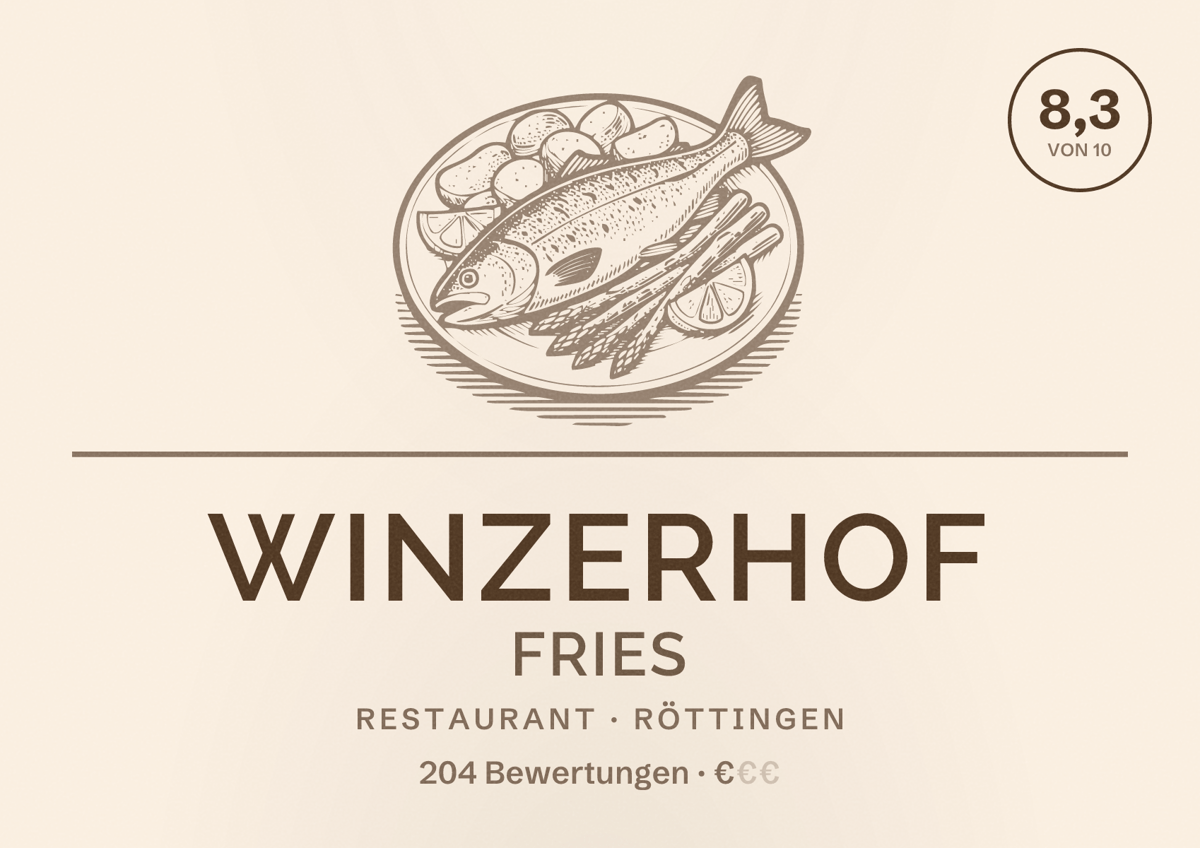 Illustriertes Poster von Winzerhof Fries, Restaurant in Röttingen: Bewertung 8,3 von 10 aus 204 Bewertungen, Preisniveau €