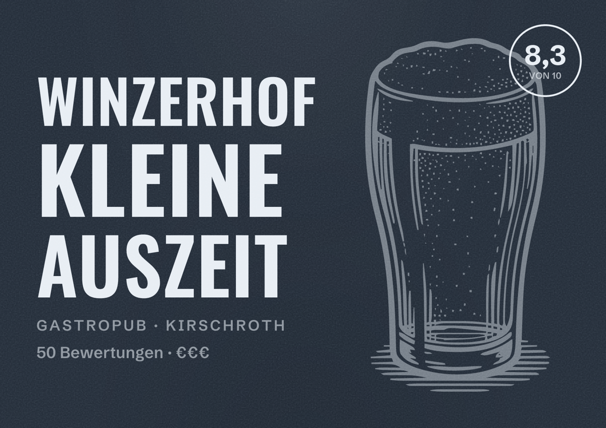 Illustriertes Poster von Winzerhof Kleine Auszeit, Gastropub in Kirschroth: Bewertung 8,3 von 10 aus 50 Bewertungen, Preisniveau €€€