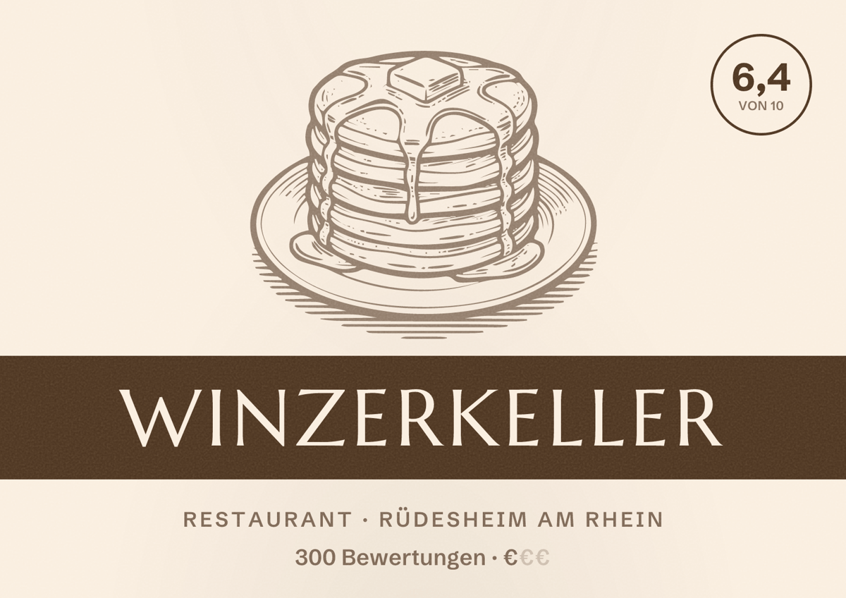 Illustriertes Poster von Winzerkeller, Restaurant in Rüdesheim am Rhein: Bewertung 6,4 von 10 aus 300 Bewertungen, Preisniveau €